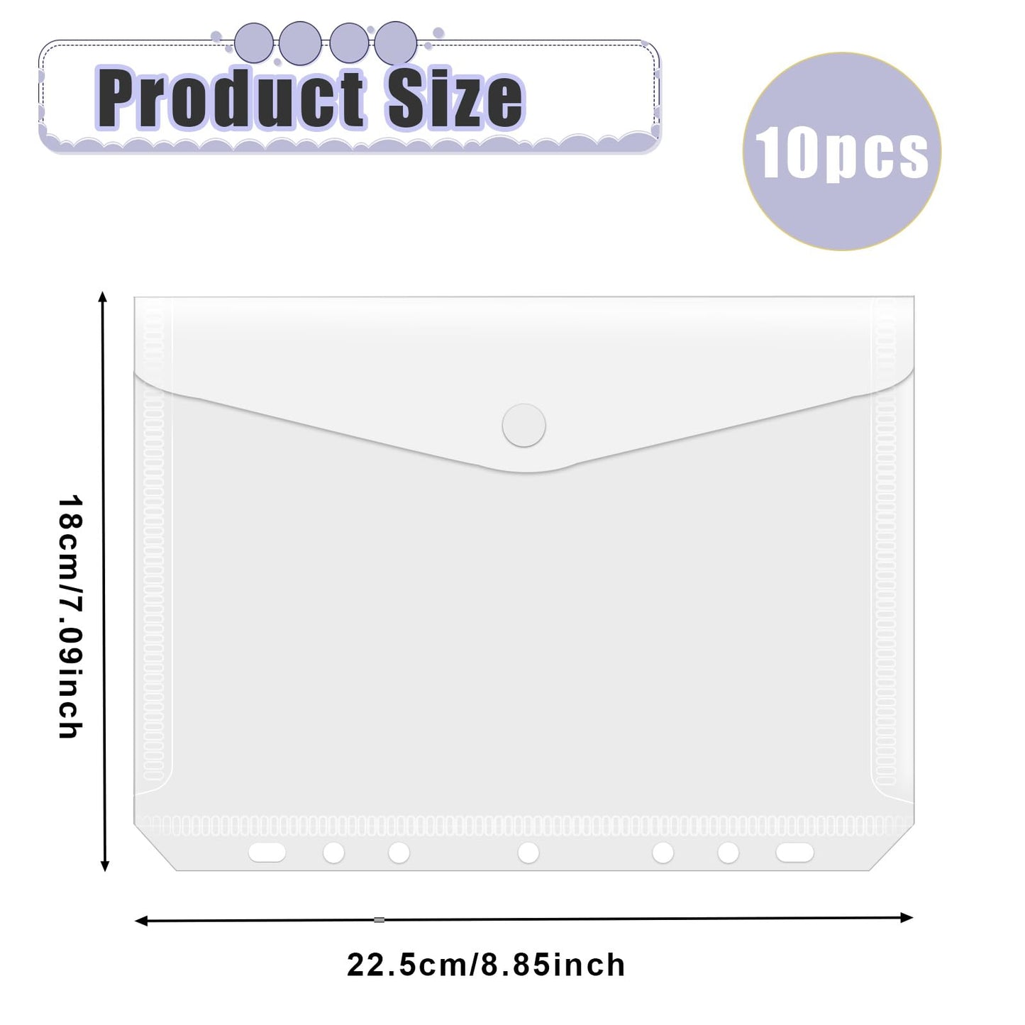 10 Pack A5 Binder Pockets 5.5 x 8.5 Inches Mini Binder Pocket 7-Hole Binder Pocket Folders Mini Binder Dividers Clear File Pockets Binder Folders Envelopes