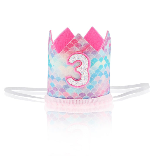 ASTER Baby Girls 3rd Birthday Hat, Princess Girls 3rd Birthday Crown, Adjustable 3rd Birthday Hat Baby Crown for Baby Girls Third Birthday Party Decoration