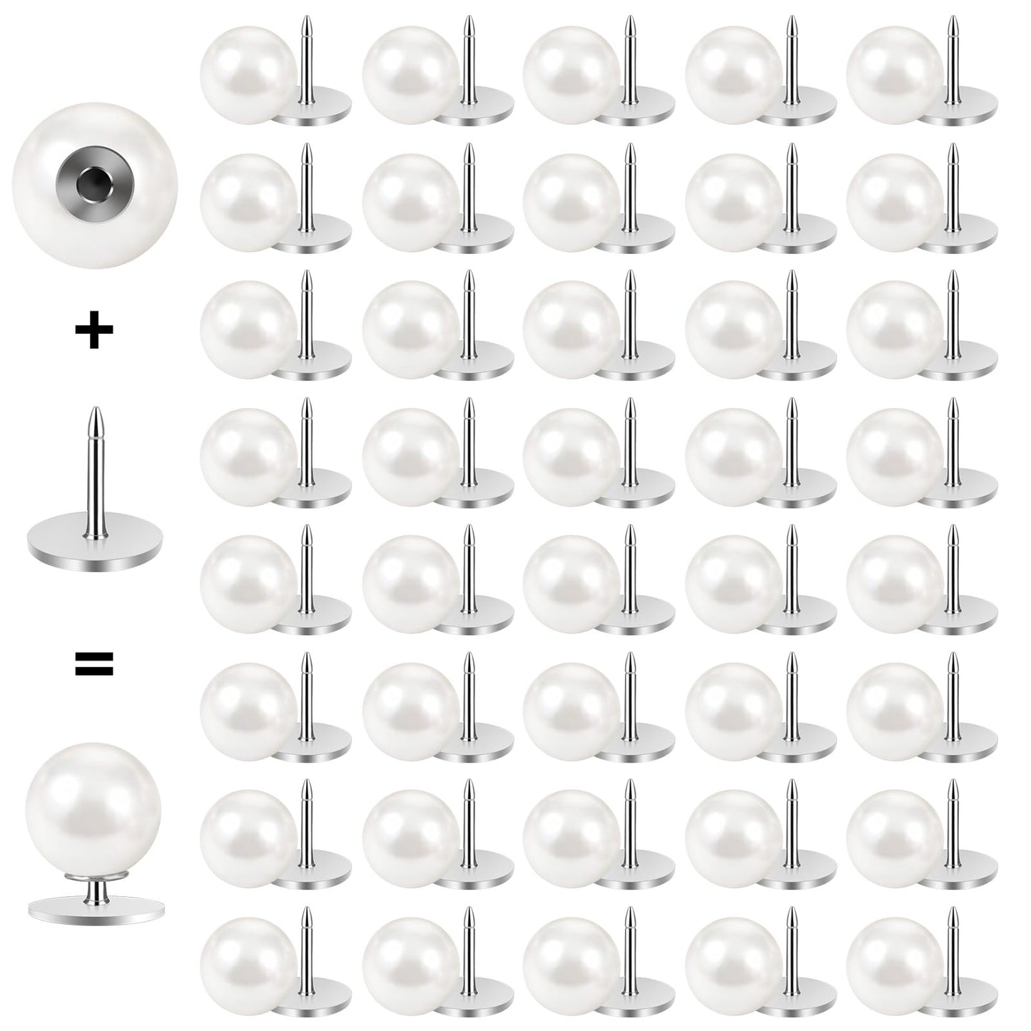Pack of 40 Pearl Buttons Without Sewing 10 mm Brooch Cutout Reducing Clip Brooches for Clothing