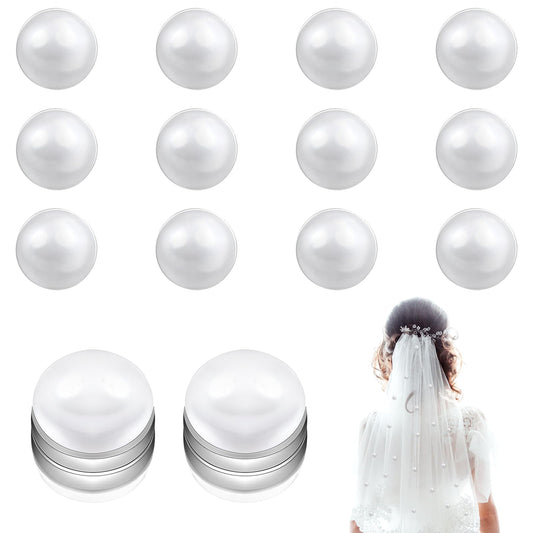 Prasacco 12Pcs Wedding Veil Weights Magnetic Pearls, Dress Weights for Wind Bridal Veil Weights Invisible Pearl Magnet for Wedding Dress Decoration Double-sided Pearl Magnetic Button Hijab Accessories