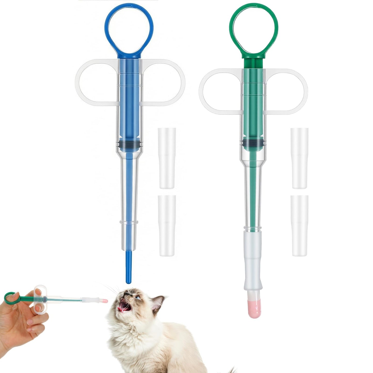 Grevosea Pack of 2 pill dispensers for cats, pill dispenser, cat flea tablets, pill assist, cat dogs, pet feeder for input aid, pill cat cat, green blue