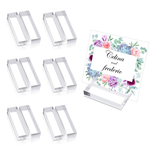 ASTER 6 Pcs Acrylic Card Stands Clear Place Card Holders with Card Slot 2 Inch Card Stand for Cards, Photos, Memos, Pictures Display