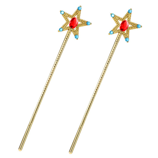 ZEYIYER 2PCS Fairy Wand, Glitter Star Wand, Angel Magic Wand, Princess Wands Sticks, Flower Girl Wand Star Fairy Costume Props for Birthday Wedding Party Cosplay Play Toys