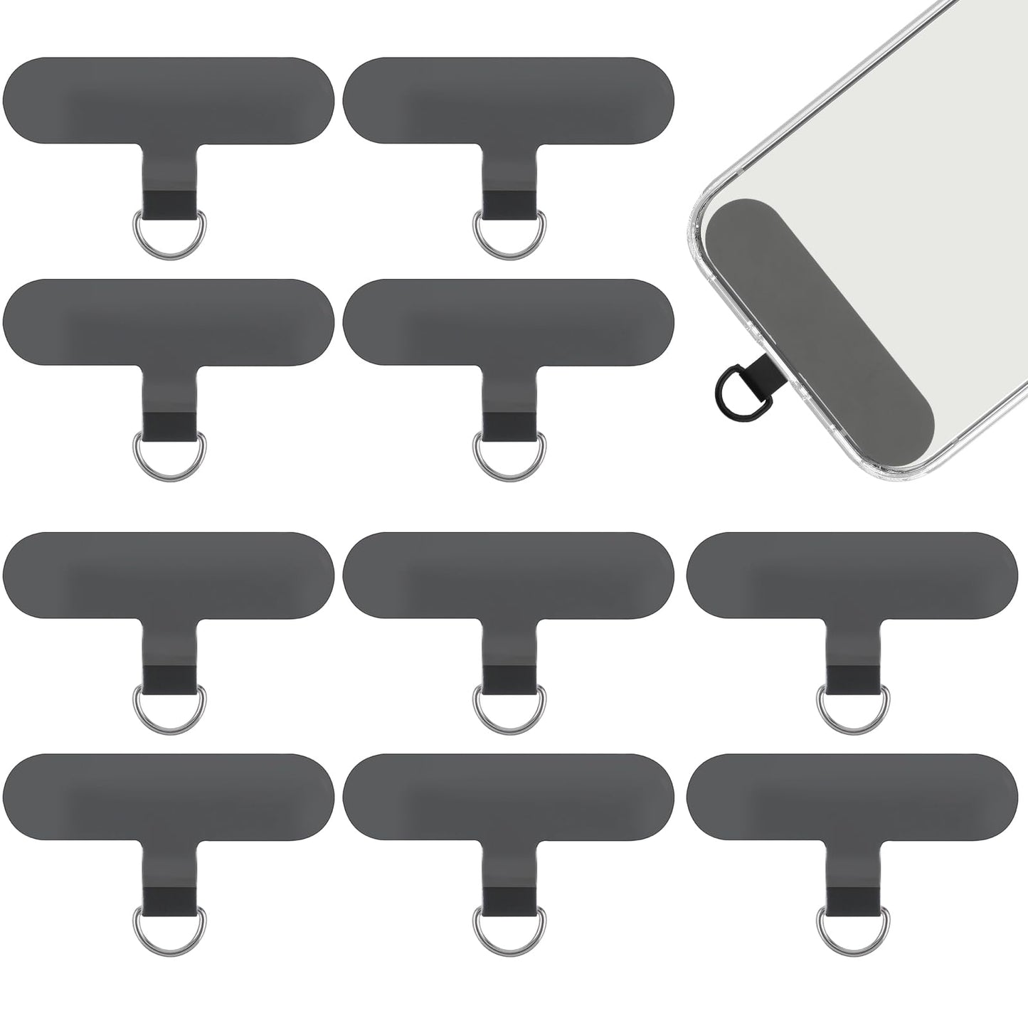 10 Pcs Phone Tether Tabs Universal Phone Lanyard Tab Clear Cell Phone Tether Patches Without Adhesive Phone Tether Tab Replacement Part for Cell Phone Strap (Black)