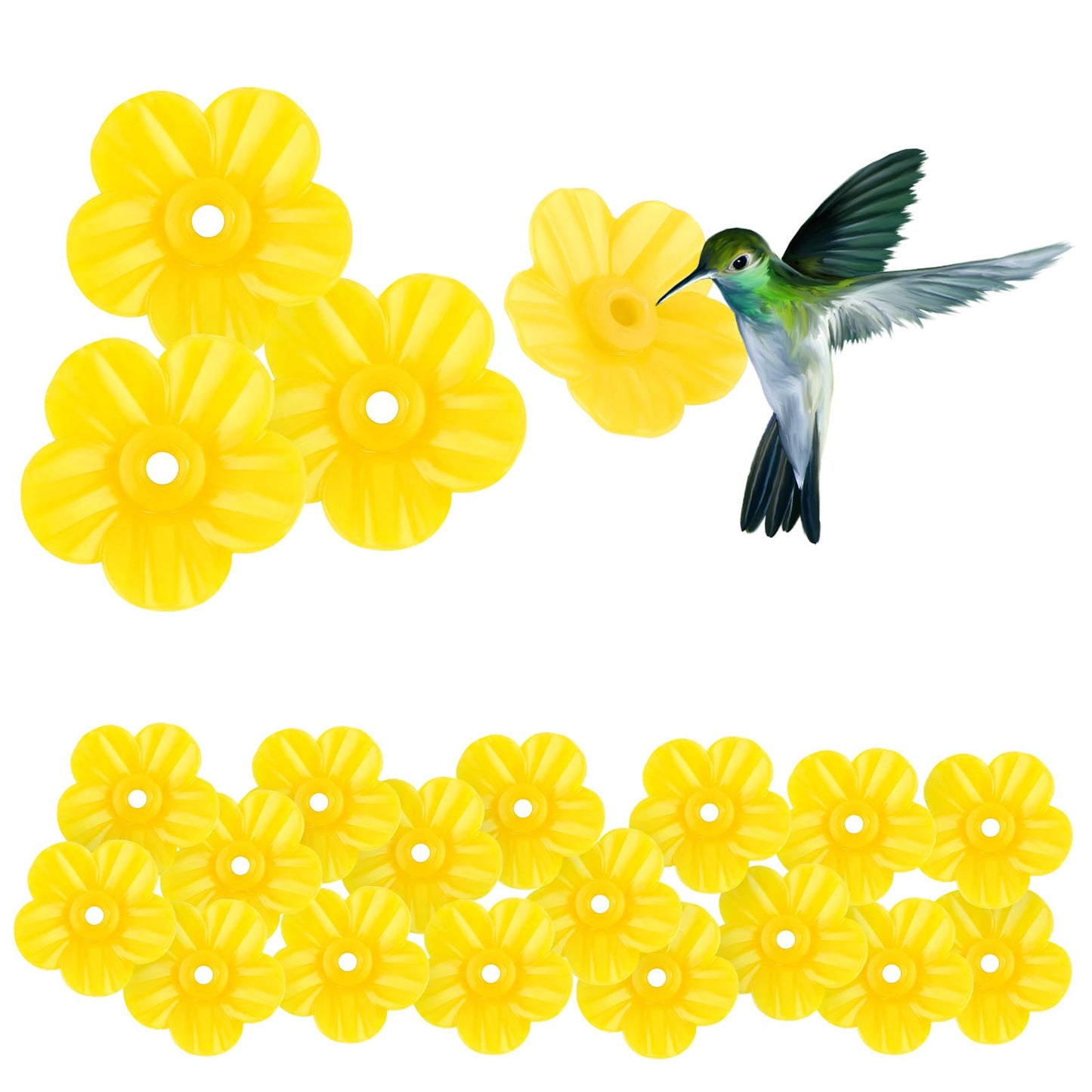Aster Hummingbird Feeder Parts,20 Pcs Hummingbird Feeders Replacement Flowers,Hanging Bird Feeding Ports Replacement Parts for Outdoor Guards Hummingbird Feeder Supplies(Yellow)