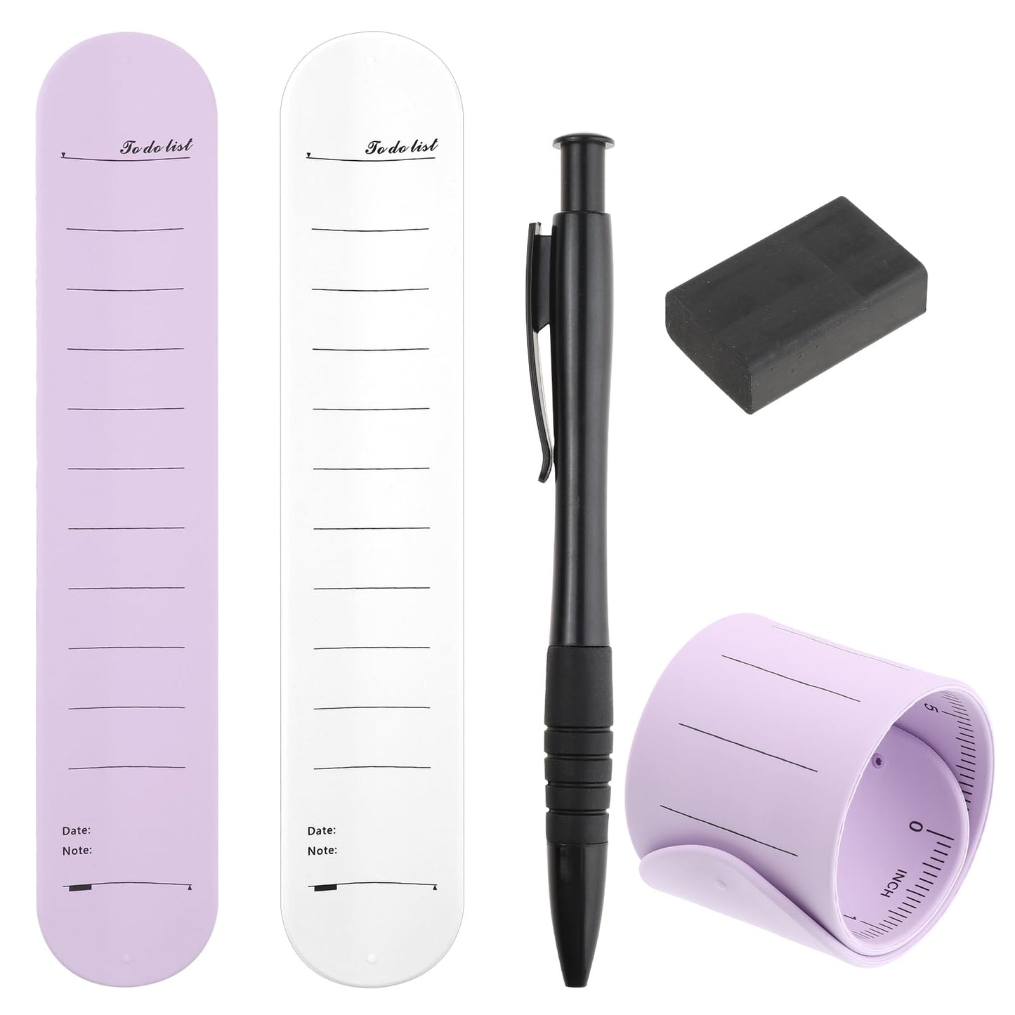 ZEYIYER 2PCS Wearable Notepad, Memo Wrist Band Notepad, Waterproof Silicone Memo Wristband, Wearable to Do List Bracelet with Pen and Eraser for Work Reminder(White & Purple)