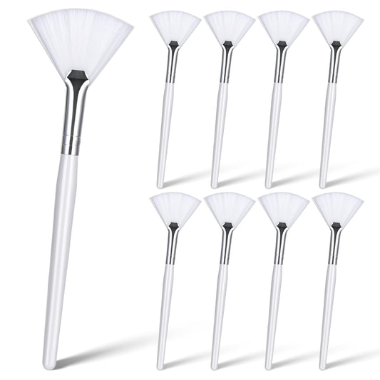 Aster 9 Pieces Fan Mask Brushes, Soft Smooth Mask brush, Facial Brushes, Face Mask Brush Applicator with Handle for Mud Cream Peel Mask Cosmetic Women Girls (White)