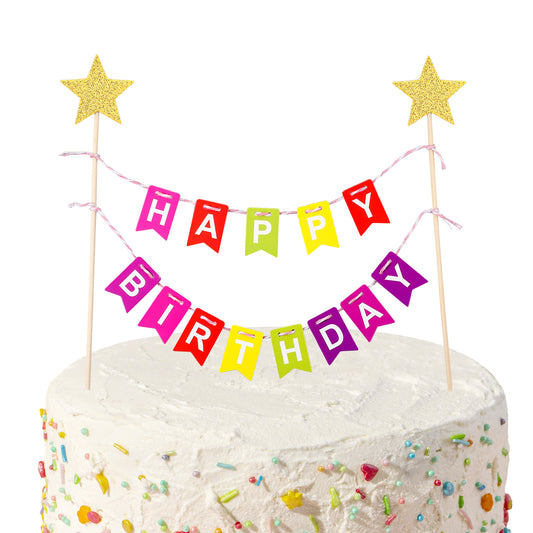 1 Set Mini Rainbow Cake Topper, Happy Birthday Cake Flag Banner, Golden Star Cake Topper, Colorful Rainbow Cake Decoration for Boys Girls Birthday Baby Shower Party Baking Decoration Supplies, Style 1
