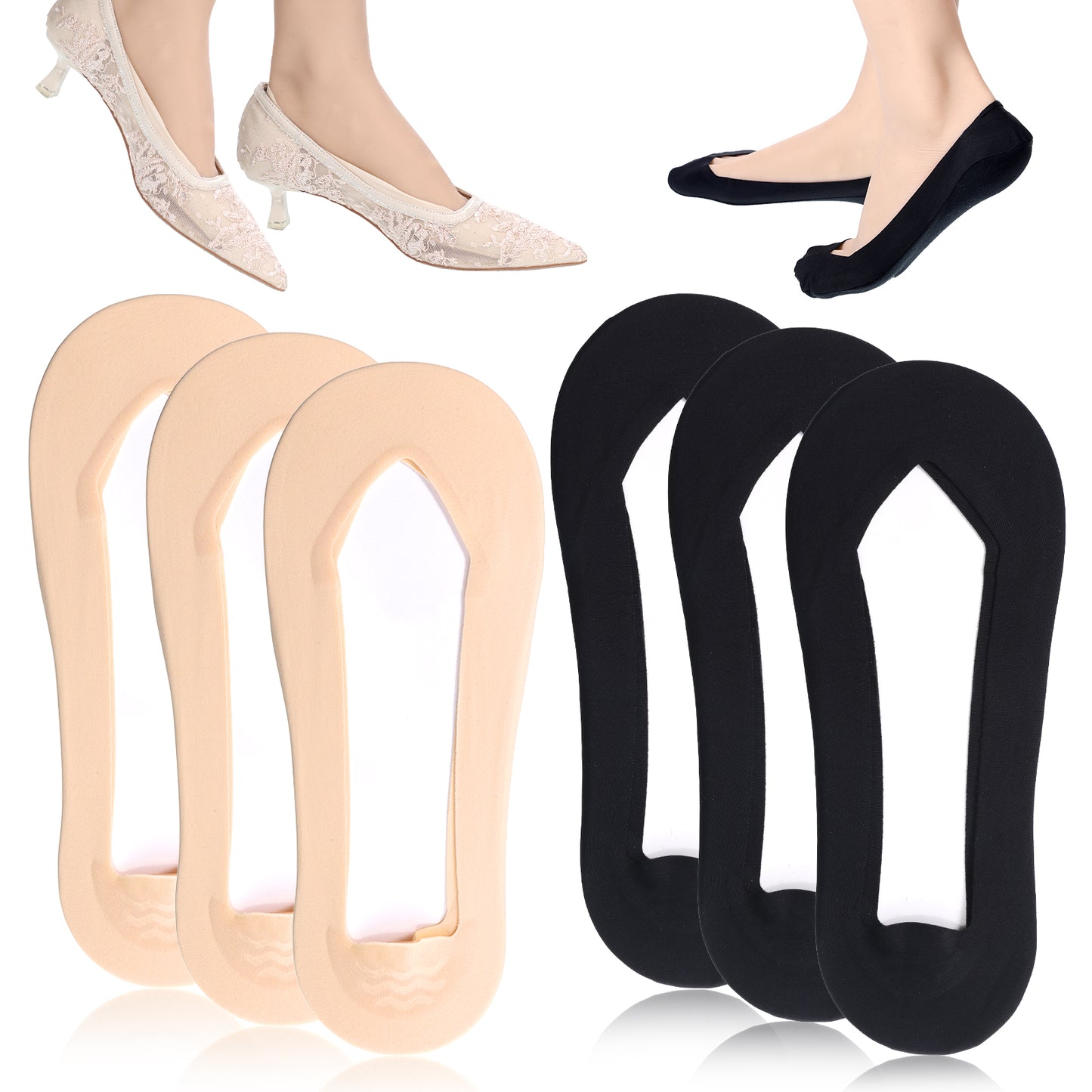 Axafazup 6 Pairs No Show Socks Women for Flats, Low Cut Liner Socks Non Slip Invisible Thin Socks for Flats Loafers Ballet Sneakers(Black, Nude)