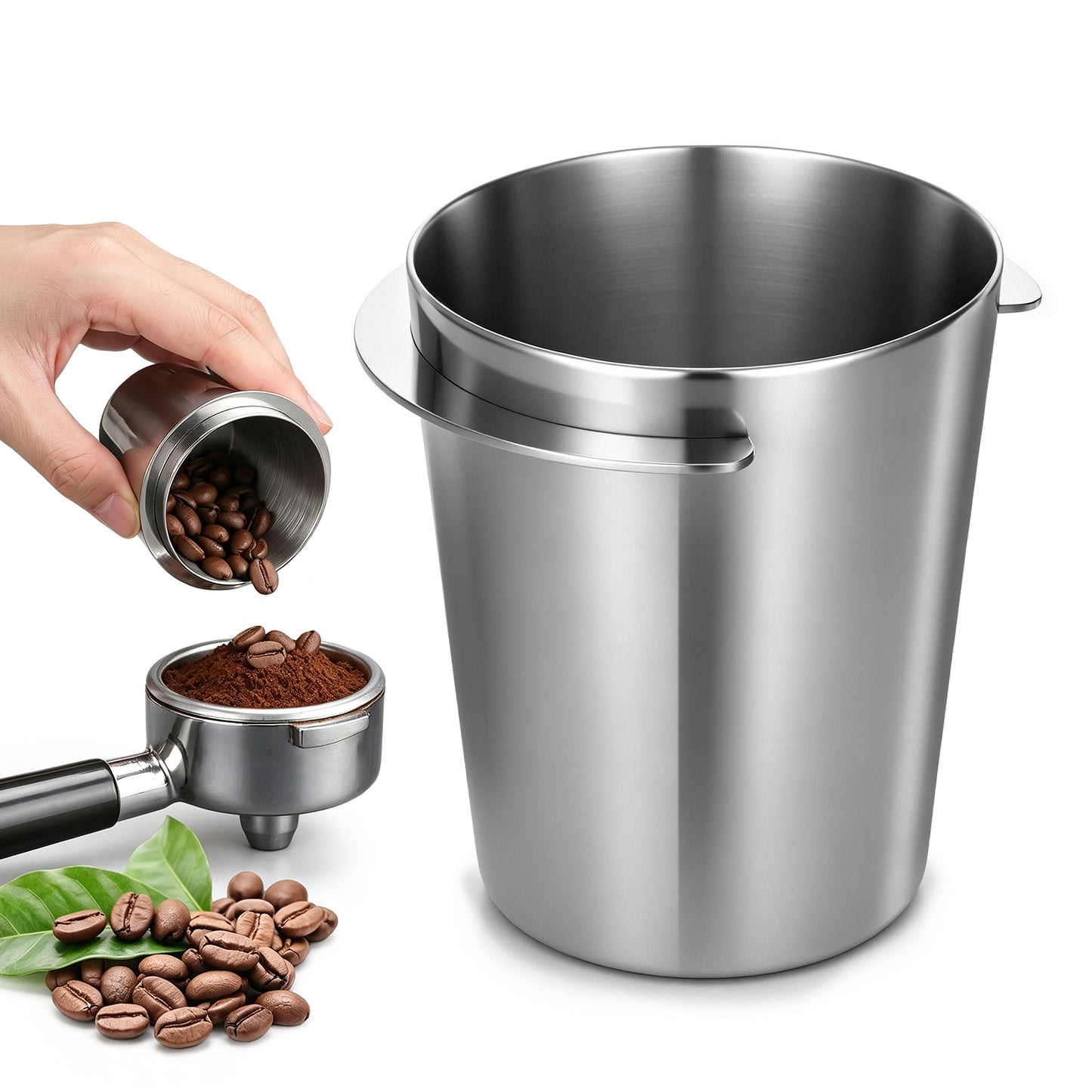Aphumedc Coffee Dosing Cup 58mm, Stainless Steel Espresso Coffee Dosing Cup Non-stick Mug Coffees Powder Feeder Part Coffees Machine Accessories Compatible with All 58mm Portafilter