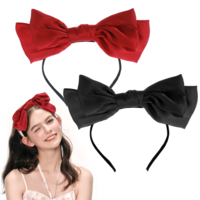 YQQYG 2PCS Bow Hairband, Delicate Bow Knot Bow Headbands for Women Girls, Red and Black Big Bowknots Ribbon Hair Accessories