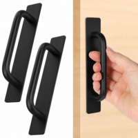Aeaocvo 2 Pack Adhesive Cabinet Handles, 5.75in Aluminum Alloy Self-Stick Instant Cabinet Drawer Handles Pulls, No Drill for Kitchen Cabinets Window Sliding Closet Door Handle, Black