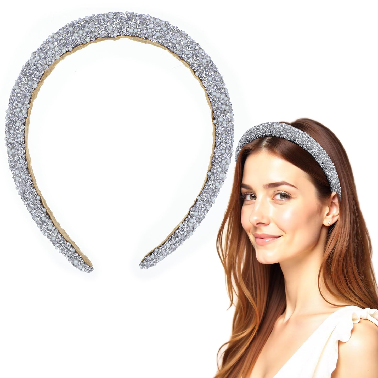 1 Pcs Rhinestone Headbands, Glitter Sparkly Jeweled Beaded Crystal Hair Bands, Bling Hair Accessories for Women Girls, Diamond Hairband for Valentine's Day Wedding Birthday Daily Decor