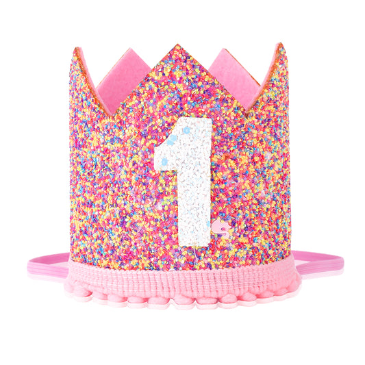 ASTER Baby Girls 1st Birthday Hat, Princess Girls First Birthday Crown, Adjustable 1st Birthday Hat Baby Crown for Baby Girls First Birthday Party