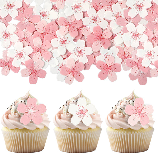 ZEYIYER 60PCS Flowers Cupcake Toppers, Wafer Rice Paper Blossoms Cake Toppers Cherry Decorations for Cake Wedding Birthday Party Baby Shower Food Decorating (Mix Color)