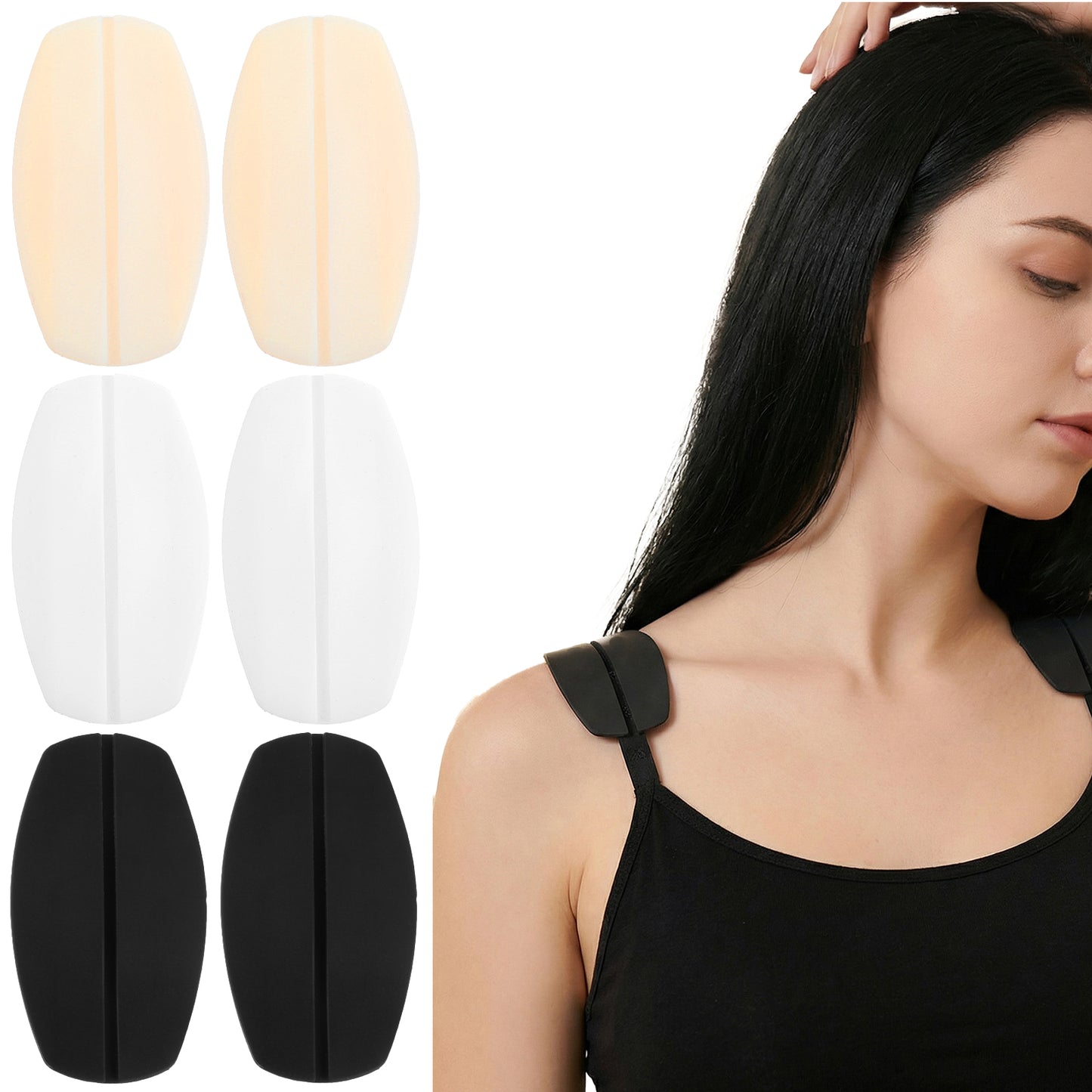Axafazup 6Pcs Silicone Bra Strap Cushions, Anti Slip Bra Strap Pads for Women, 3 Colors Bra Strap Holders to Prevent Slipping and Relieve Discomfort, Gel Pads for Bra Straps