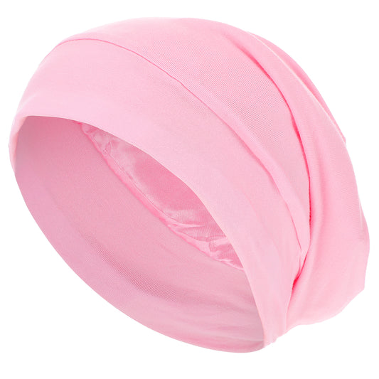 1 Pcs Silk Satin Bonnet for Sleeping Women, Adjustable Strap Hair Wrap, Satin Lined Beanie for Curly Hair, Pink Shower Cap, Silk Hair Bonnets for Women Sleeping, Bonnets for Black Women, Real Silk Bon