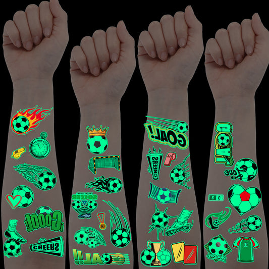 10 Sheets Soccer Sports Temporary Tattoos Sticker, Glow In The Dark Soccer Temporary Tattoos Fake Tattoo Stickers for Football Birthday Party Decorations, Goodie Bags Stuffers(Style B)