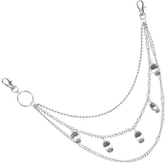 1 Pcs Pants Chain for Men, Skull Pants Chain, Punk Double-Layer Wallet Chains for Biker, Hip Hop Style, Silver