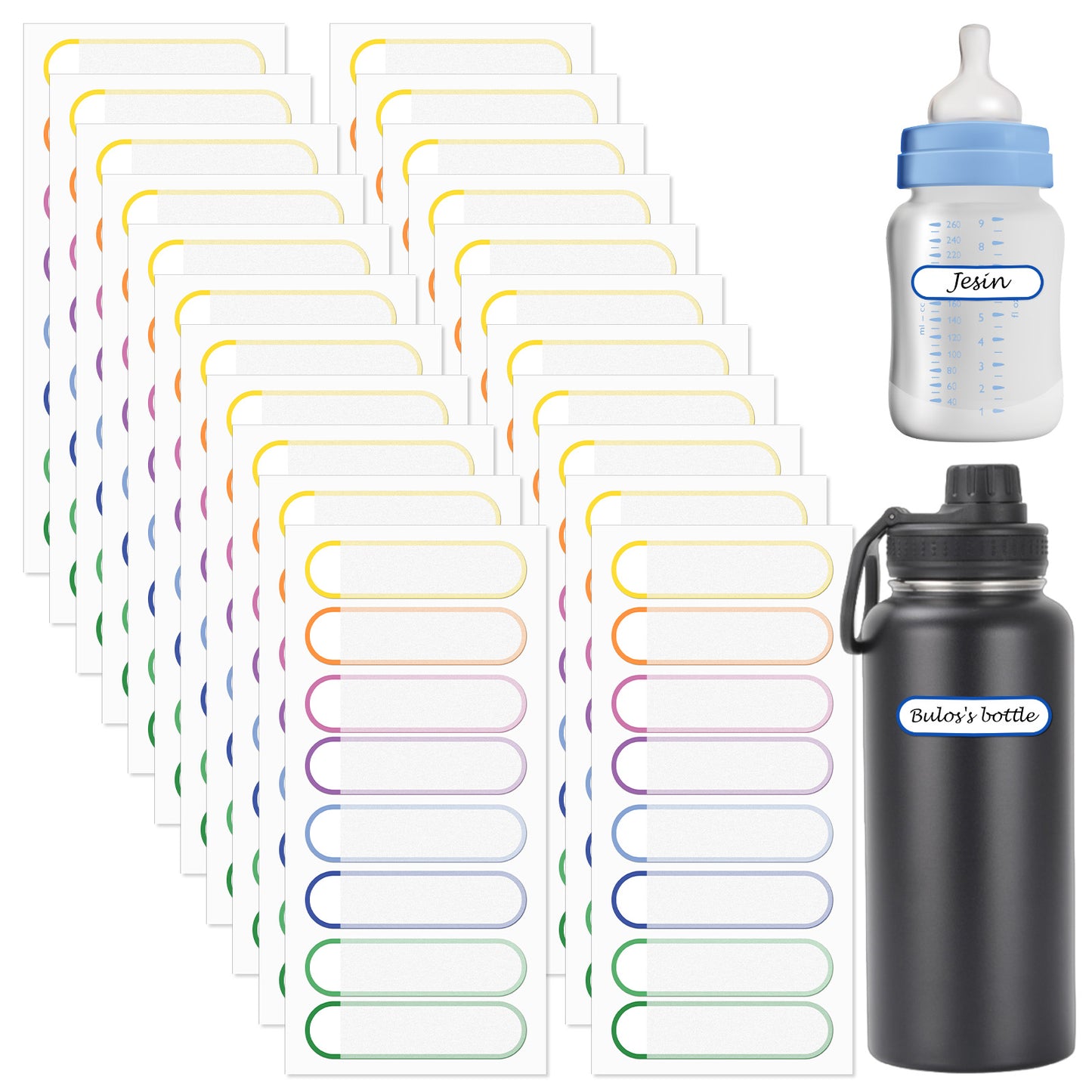 Dplolng 160 Pcs Waterproof Name Stickers for Water Bottles,Self-Laminating Self-Adhesive Write-On Labels for Travel Size Bottles Sippy Cups Dishwasher Safe Stickers for Daycare School Supplies