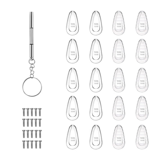 10 Pairs of Eyeglass Nose Pads, Soft Silicone Air Chamber Eyeglasses Nose Pads Upgraded Screw-in 15x8mm Eyeglasses Nose Pads Non-Slip Comfortable Nose Pads Set with Screws Eyeglass Screwdriver