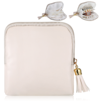 Axafazup Mini Travel Jewelry Case, Velvet Jewelry Pouch Organizer with Zipper, Portable Small Jewelry Bag Travel Bracelets Rings Earrings Organizer Storage(Beige)