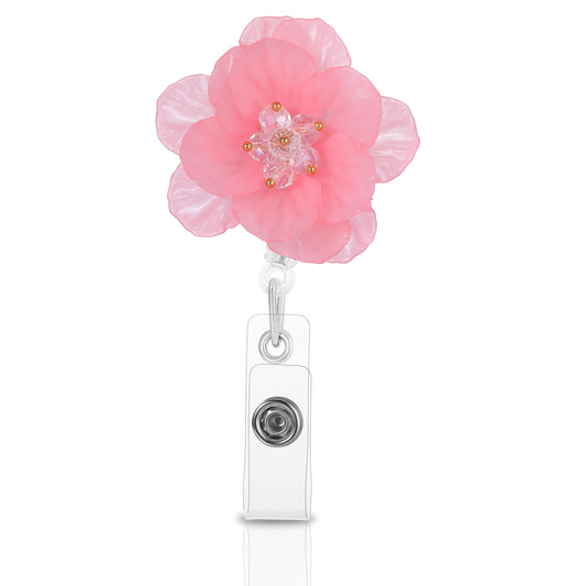 Thinp Flower Badge Reel Cute Retractable Badge Holders Cute Badge Reel Badge Reel Clip with 360°Swivel Alligator Clip for Nurse Hospital Teacher (Pink Flower)
