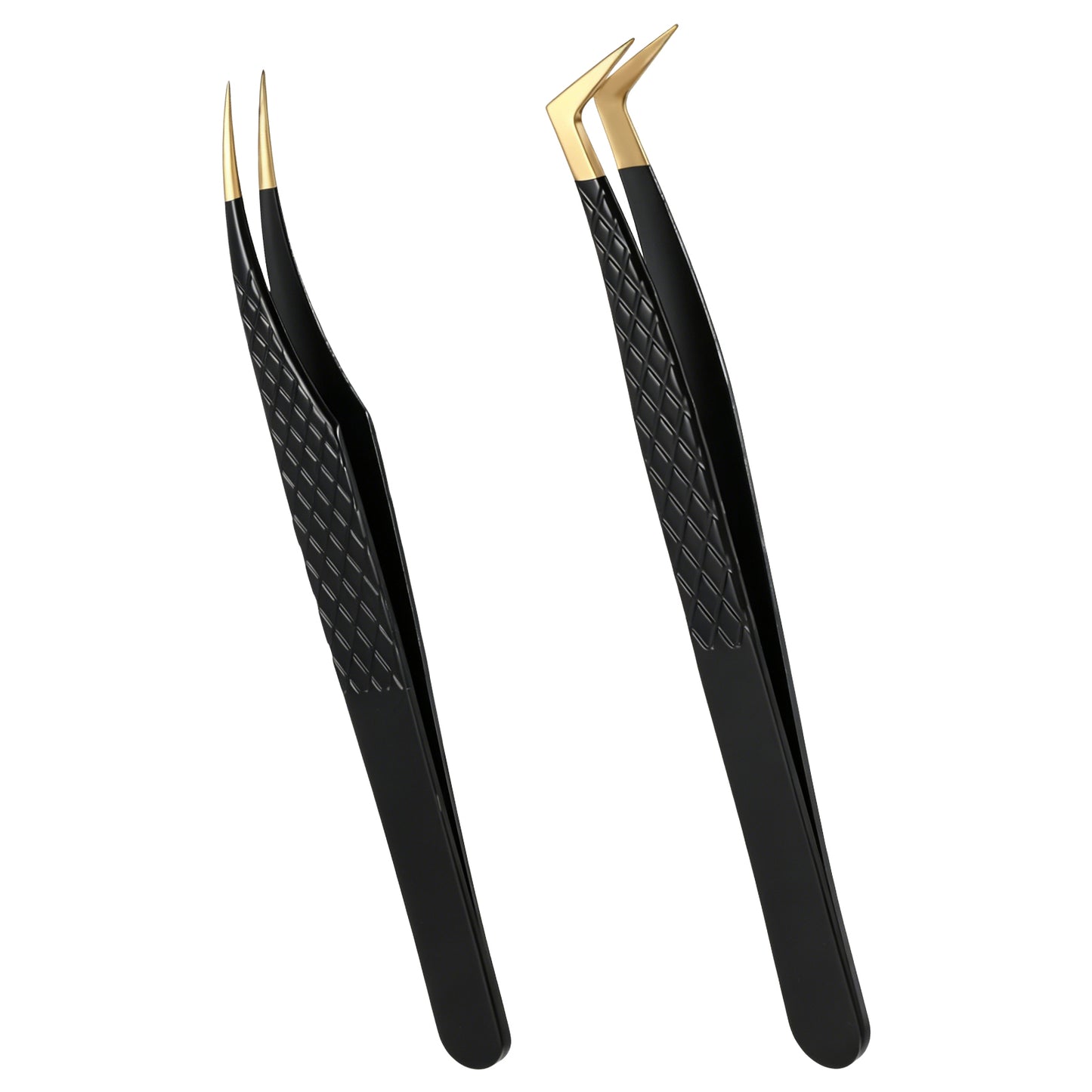 2 Pcs Eyelash Tweezers for Lash Extensions, Professional Stainless Steel Pointed & Slanted Lash Tweezers for False Lashes