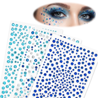 3 Sheet/975 Pcs Blue Face Gems, Stick on Face Jewels Self-Adhesive Blue Rhinestone Stickers for Face Body Nail Eye Makeup Halloween Festival Holiday Party Dress Up