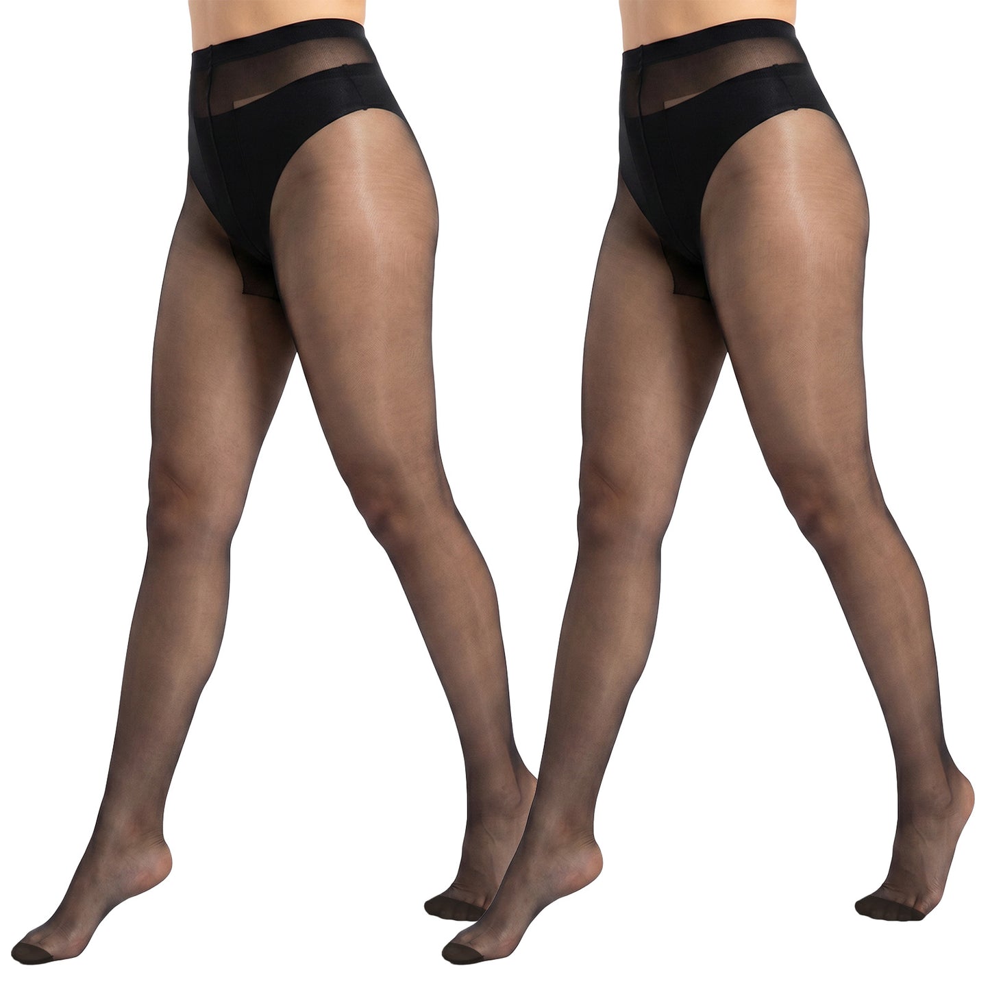 Grevosea 2 Pairs Sheer to Waist Control Top Pantyhose Women's Tights T Crotch Ultra Thin Rip Resistant Everyday Office Wear Nude/Black
