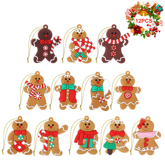 ASTER Gingerbread Man Ornaments Set of 12, 3 Inch Gingerbread Man Doll Hanging Charms for Christmas Tree Pendant Decoration, Personalized Holiday Decor