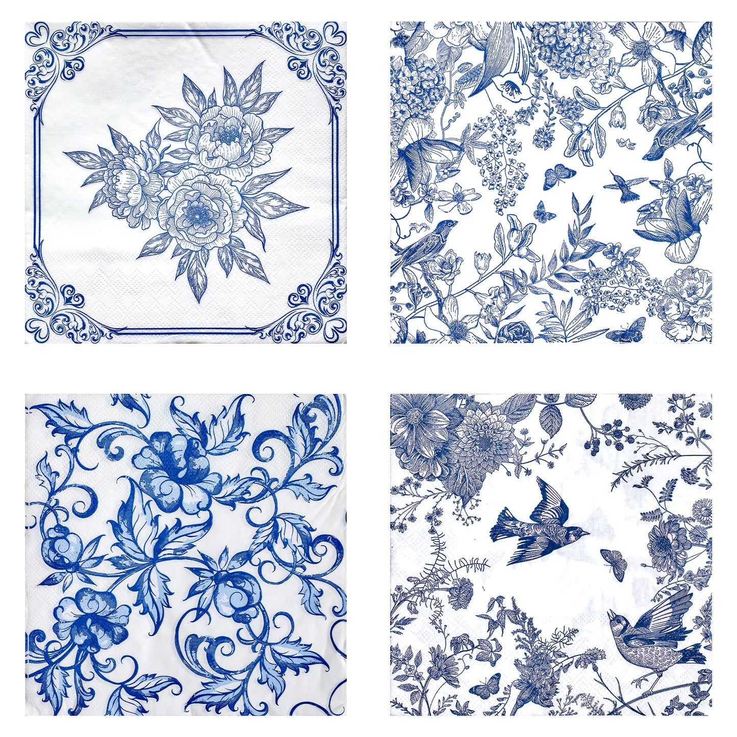 20 Pcs 4 Styles Decoupage Napkins, Chinoiserie Floral Decoupage Paper, Decorative Blue and White Napkin, Cocktail Napkins for Decoupages DIY Crafting Furniture Decor Birthday Party