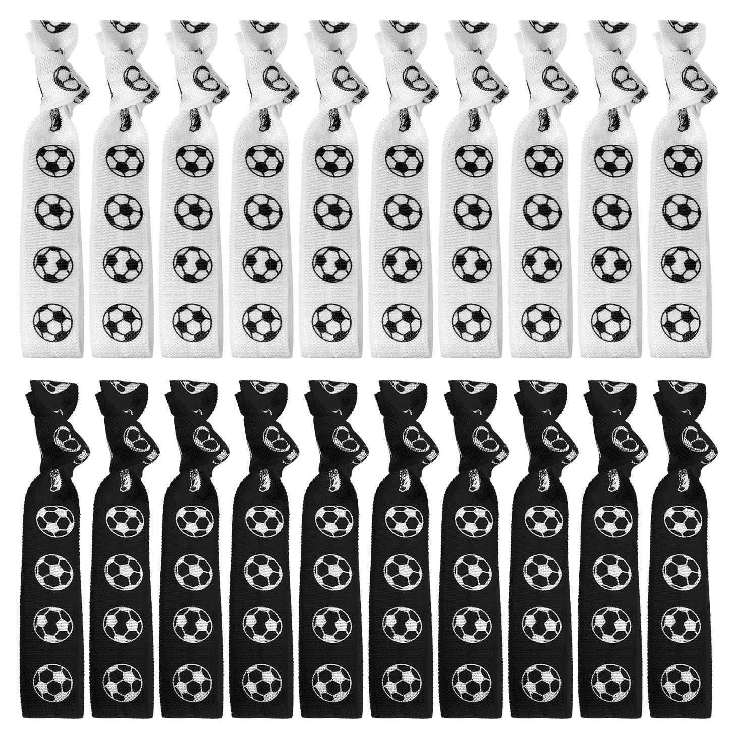 20PCS Soccer Hair Ties, Elastic Ponytail Soccer Holders, Football Headbands, Football No Crease Ribbon for Women, Team Members and Players, Sports Hair Accessories for Sports Party (Black and White)