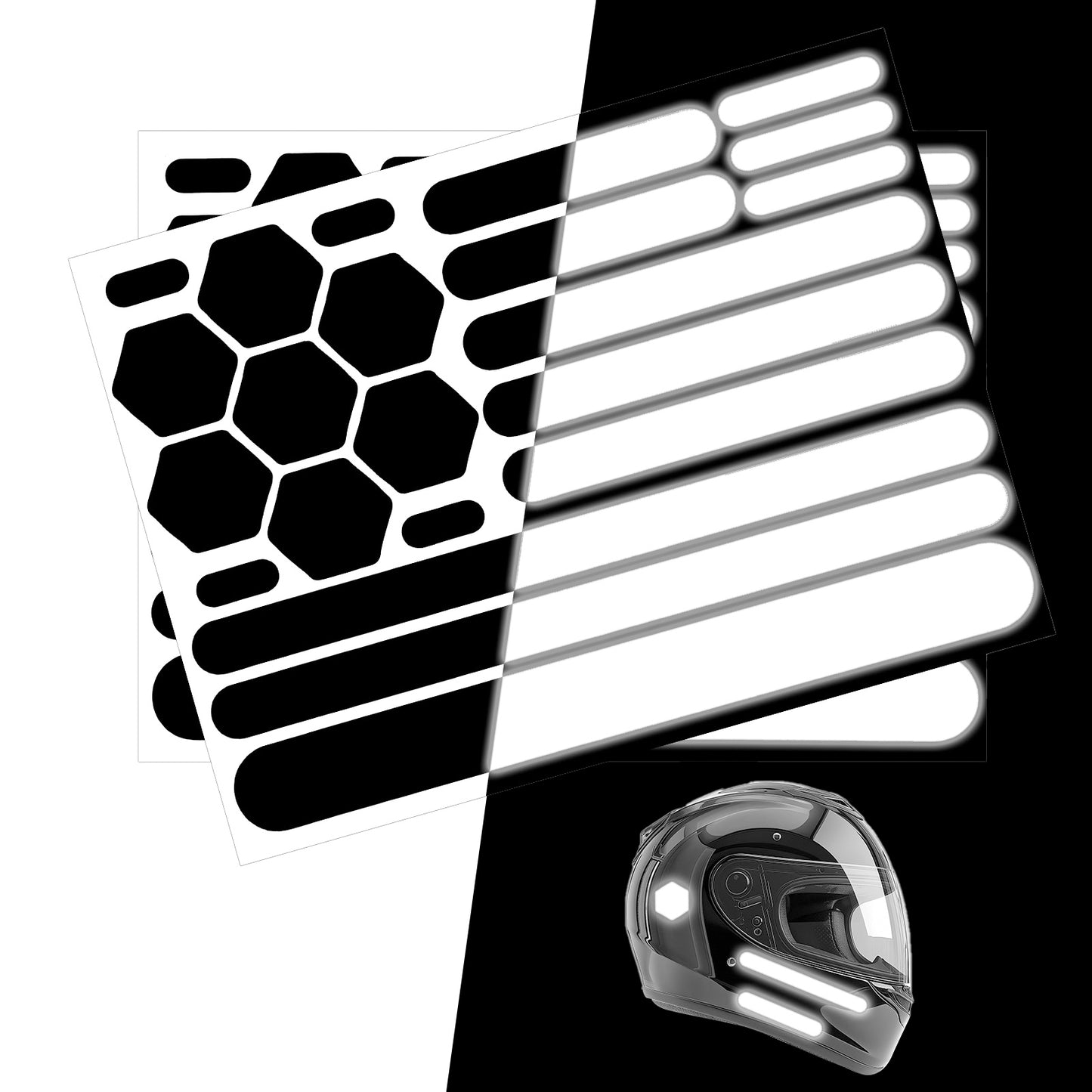 44 Pcs Retro Black Reflective Stickers, Waterproof Hi Viz Helmet Decals, Until Light Hits It, Night Visibility Safety Reflectors for Motorcycle, Bike, Car, Trailer, Stroller & Scooters(2 Sheets)