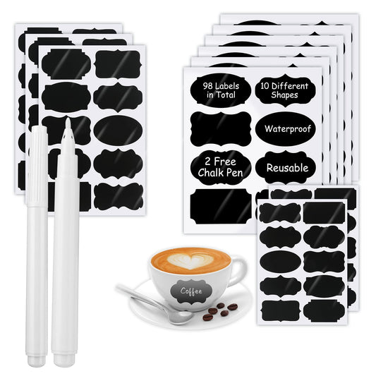 ASTER Chalkboard Labels for Mason Jars - 98PCS Removable Blackboard Pantry Sticker Label for Storage Bins, Waterproof Chalk Labels Stickers for Kitchen Containers with 2 Erasable Chalk Marker