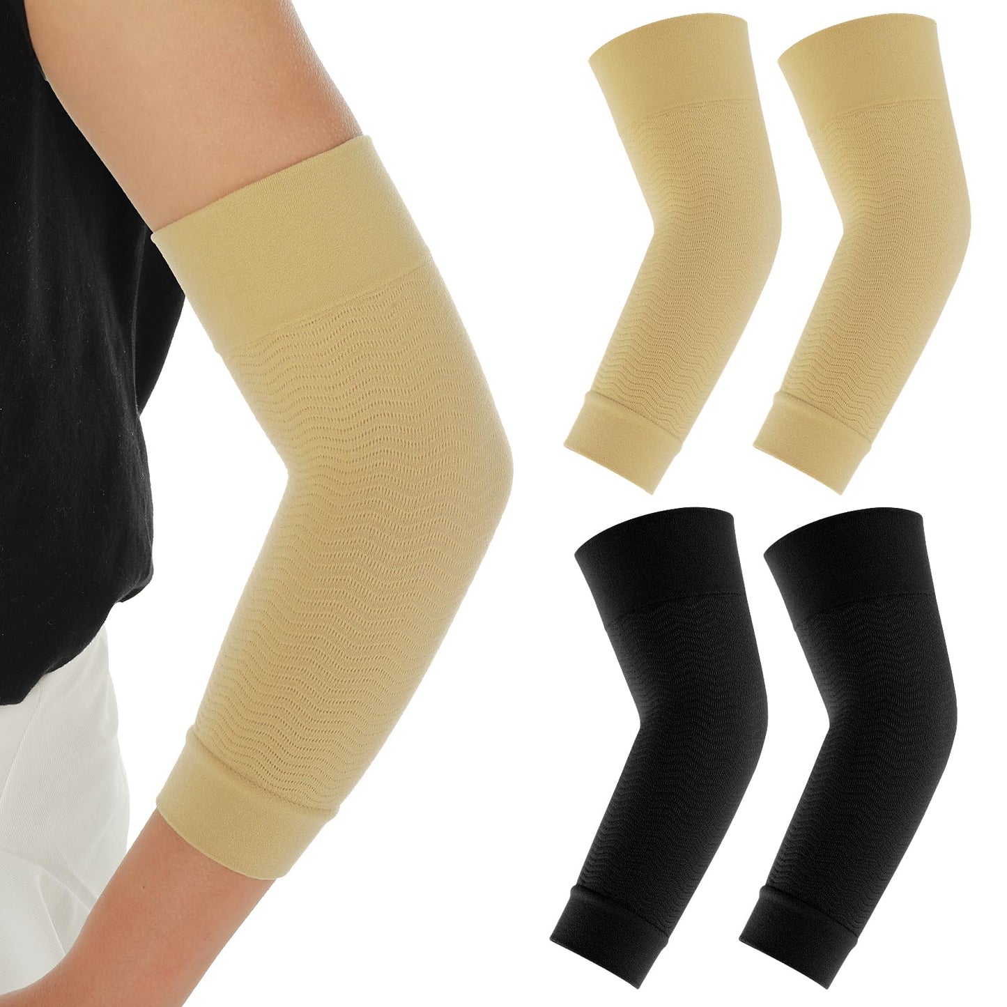 ASTER 2 Pair Sleeves to Cover Arms, Lymphedema Arm Bandage Sleeve Compression Arm Sleeves for Men, Sun Arm Sleeves for Lymphedema, Varicose Veins, Swelling, Arm Injury, Sports (Beige, Black)