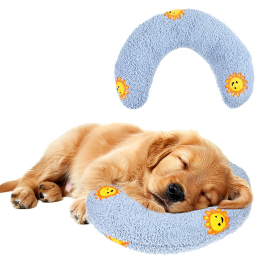 Thinp Dog Pillow,Cat Pillow Soft Dog Bed Pillows with Cute Embroidery Pattern Cat Pillows for Indoor Cats U Shaped Dog Pillows for Small Dogs & Cats for Sleeping Improve(Blue)