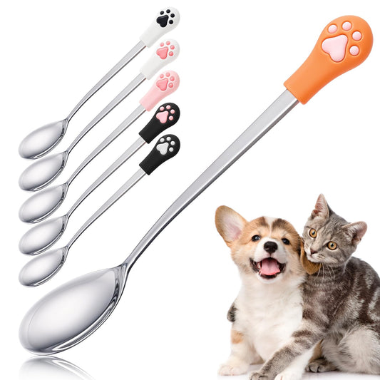 LLOUSSAK 6Pcs Cat Food Spoon, Dog Food Scoop Cute Cat Spoons for Wet Food Stainless Steel Cat Spoon, Cat Food Spoon for Wet Food for Pet Dog Cat Food Can