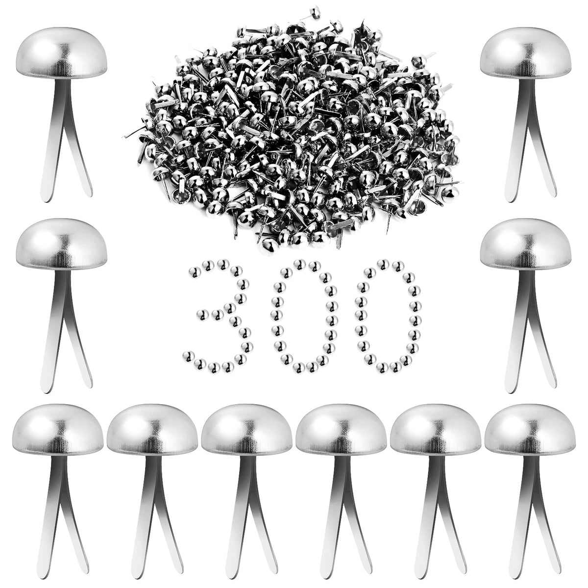 ASTER 300 Pieces Paper Fasteners Brads Mini Silver Paper Fasteners Round Brass Fasteners for Art Crafting Decorative Scrapbooking DIY Projects (0.3 x 0.47 Inch)