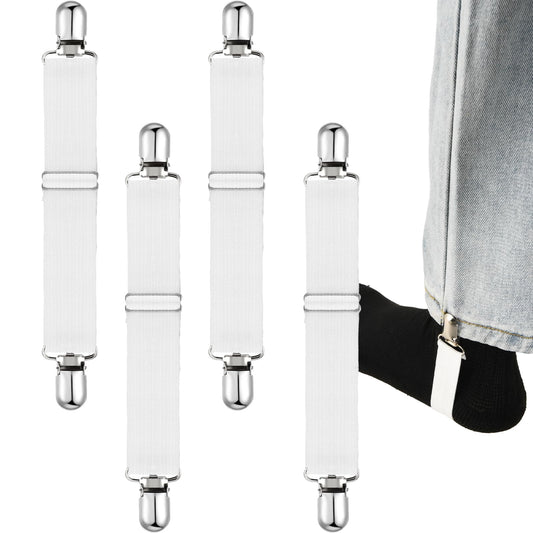 ASTER Elastic Adjustable Boot Straps Clips, 4 Pcs Pant Stirrups Secure Leg Straps Hat Clip Mitten Clips Glove Clips for Kids Toddler Adults Dress Cinch Sweater Cardigan Shawl(White)