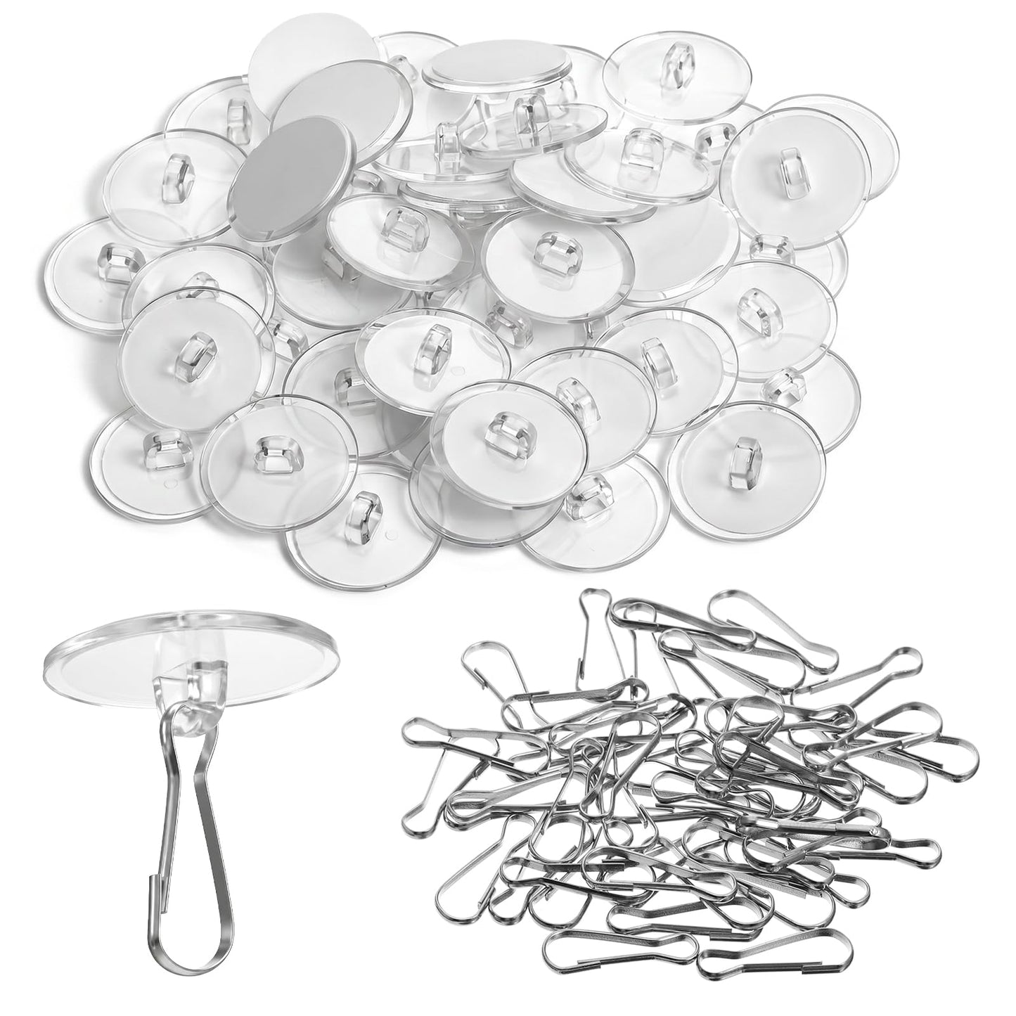 Thinp 50 Pcs Clear Adhesive Ceiling Hooks with Mini Spring Snap Hooks