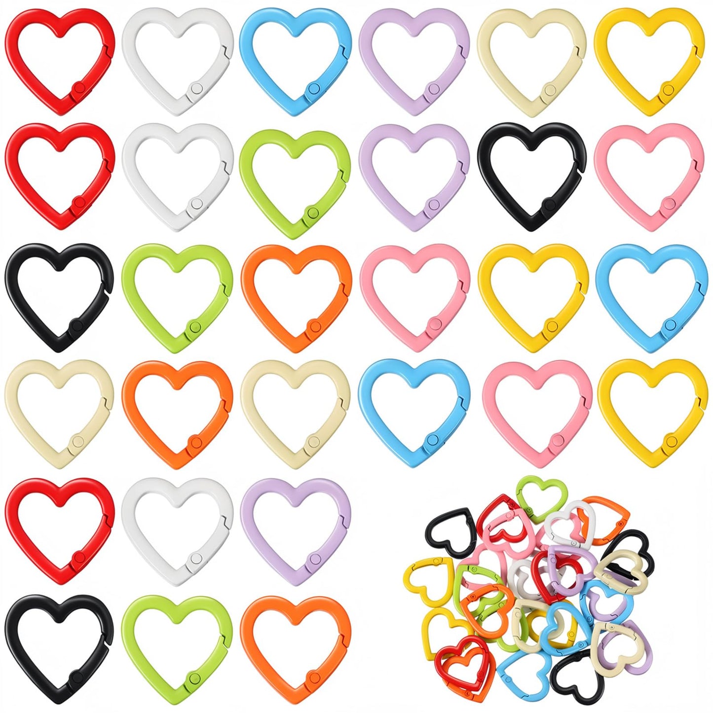 Pack of 30 Key Ring Colourful Key Rings Small Heart Colourful Rings