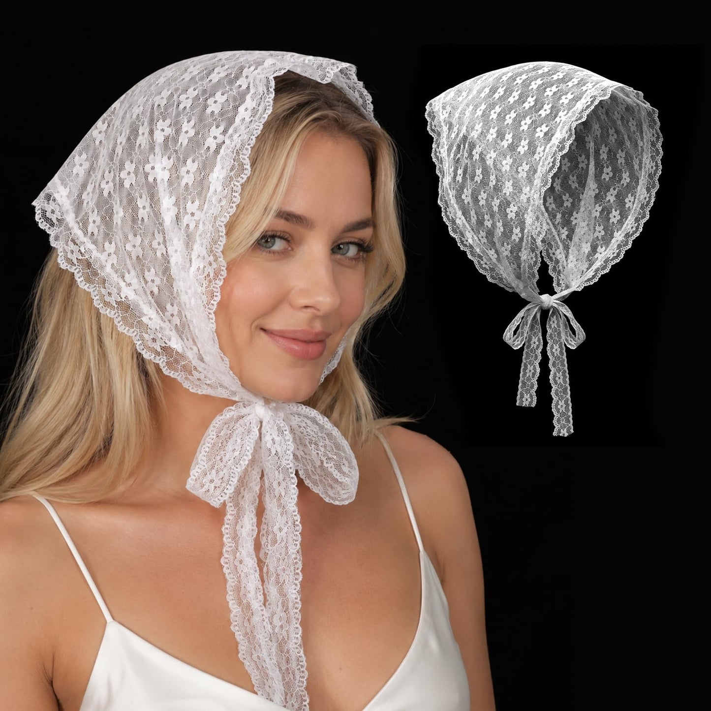 White Lace Flower Head Scarf, Floral Apron Triangle Head Scarf for Women