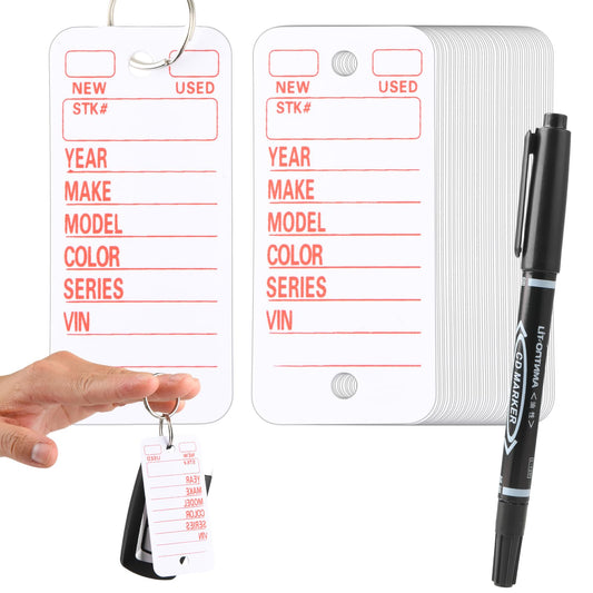 ASTER White Key Labels Tags with Rings, 50 Pcs Car Key Tags with Labels Dealership Tags Poly Key Tags Blank Labeling Tags for Dealership, Rental & Repair Business, Includes 50 Rings and 1 Pen