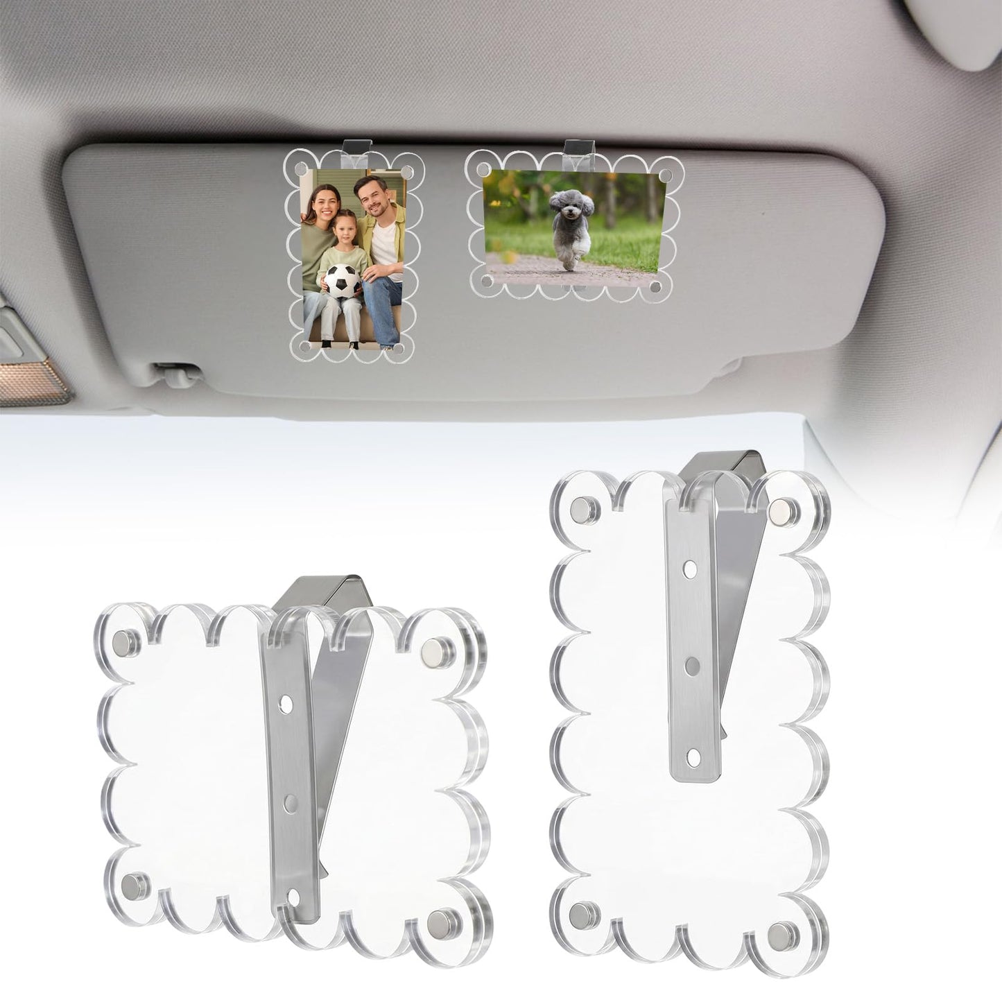 Quilax Pack of 2 Photo Clip for Car Sun Visor, Magnet Acrylic Photo Holder