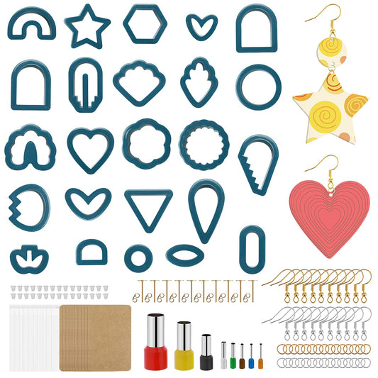 Prasacco 142 Pcs Polymer Clay Earrings Kit 24 Shapes Polymer Clay Cutters DIY Polymer Clay Earring Making Kit Polymer Clay Tools Clay Cutters for Polymer Clay Jewelry Making Supplies