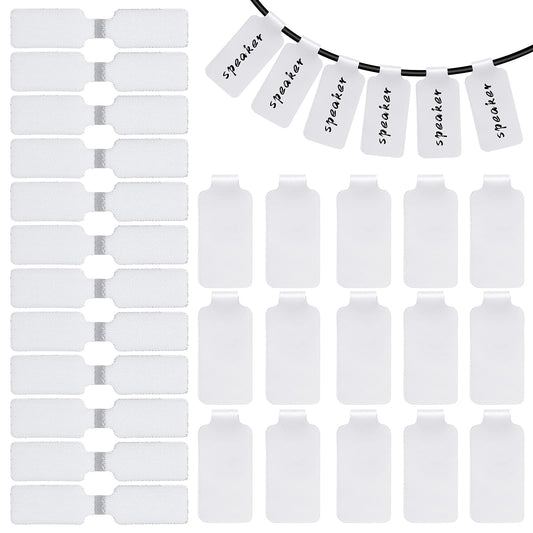 ASTER 60 Pieces Self-Adhesive Blank Cable Labels, Reusable Wire Labels Nylon Writable Cord Labels Tags White Cable Tags Wire Tags Markers for Electronics Computers Cable Management