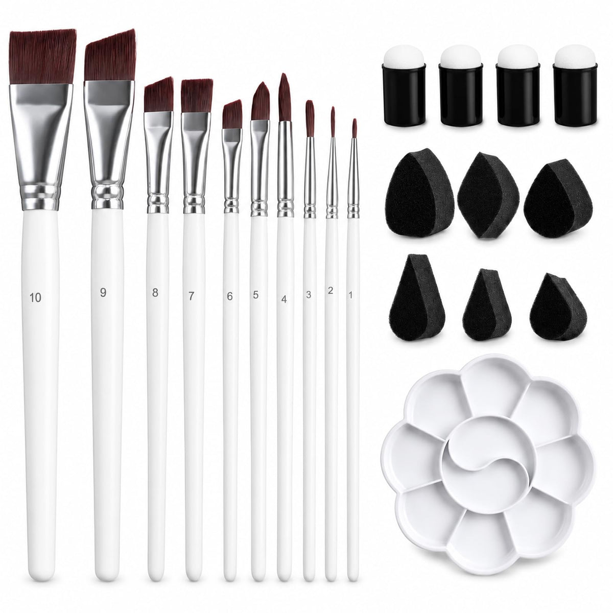 21 PCS Face Paint Brushes and Sponges Set with Paint Mixing Palette