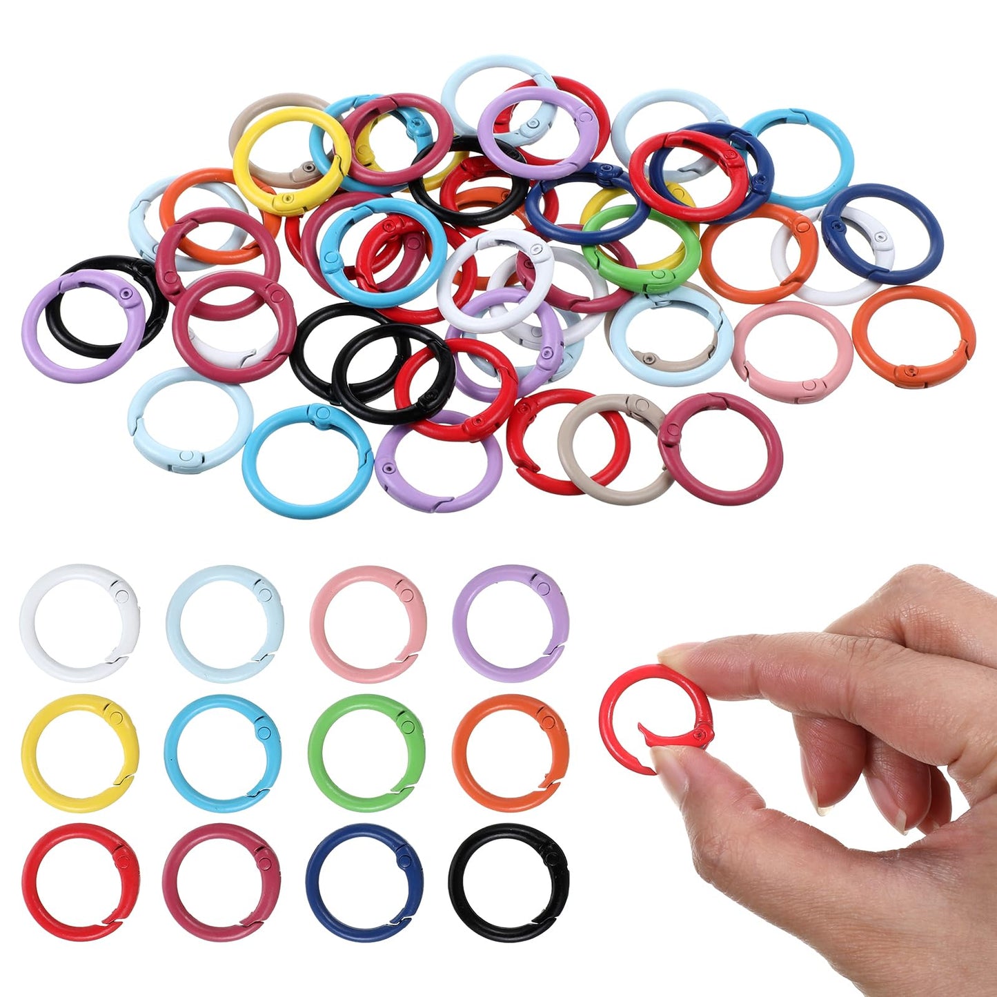 50PCS 1 Inch Colored Key Rings, Metal Spring O Rings, Circle Keychain Rings