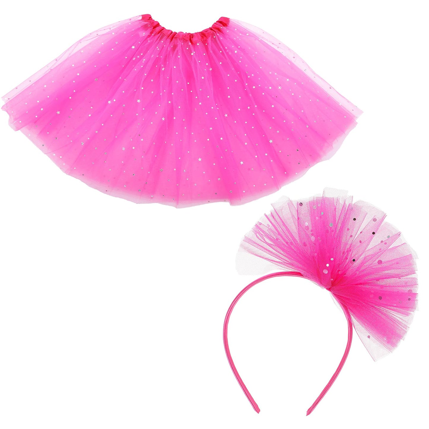1 x Women's Tulle Skirt, 3 Layers Tulle Sequins Star Skirts, Tutu Skirt with a Headband, for Carnival, Themed Party, Ballet Dance, Fancy Dress, Halloween Costume, a, Waist: 18-39 Zoll, Length: 15,7